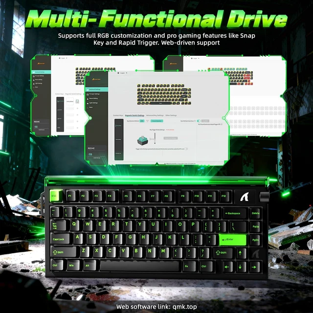 Alt view image 6 of 7 - ATTACK SHARK R85 HE 75% Magnetic Wired Gaming Keyboard,8KHz Polling Rate Rapid Trigger,0.005mm RT Precision,256K Scan Rate,Custom Hot-Swappable,Web Driver PC Keyboard for Gamer/Win/Mac,Neon Green