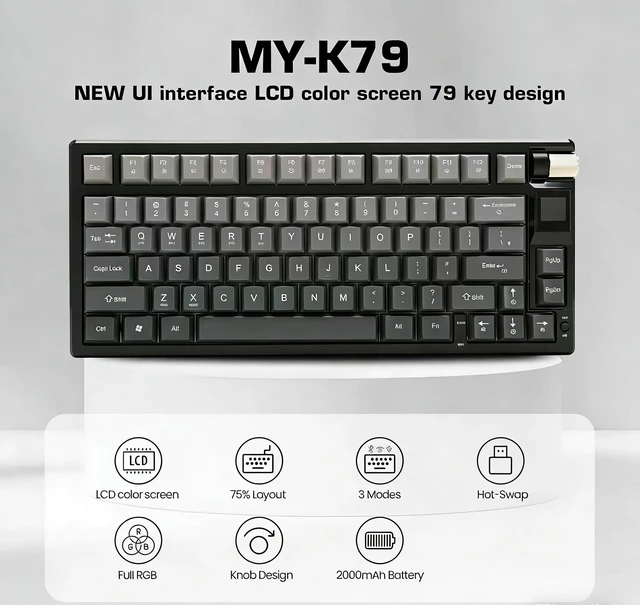 Alt view image 3 of 7 - MMViCTY 75% Tri-Mode Mechanical Keyboard, Bluetooth 5.1/2.4GHz Wireless/USB-C Wired, Hot Swappable Linear Red Switch, 18 RGB Backlit, TFT Screen, Compact Gaming Keyboard for Mac/Windows, Black Pink