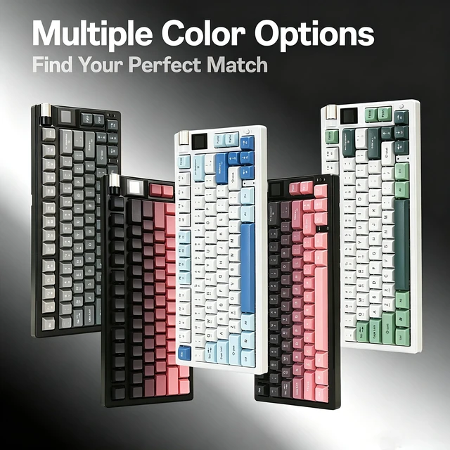 Alt view image 6 of 7 - MMViCTY 75% Tri-Mode Mechanical Keyboard, Bluetooth 5.1/2.4GHz Wireless/USB-C Wired, Hot Swappable Linear Red Switch, 18 RGB Backlit, TFT Screen, Compact Gaming Keyboard for Mac/Windows, Black Pink