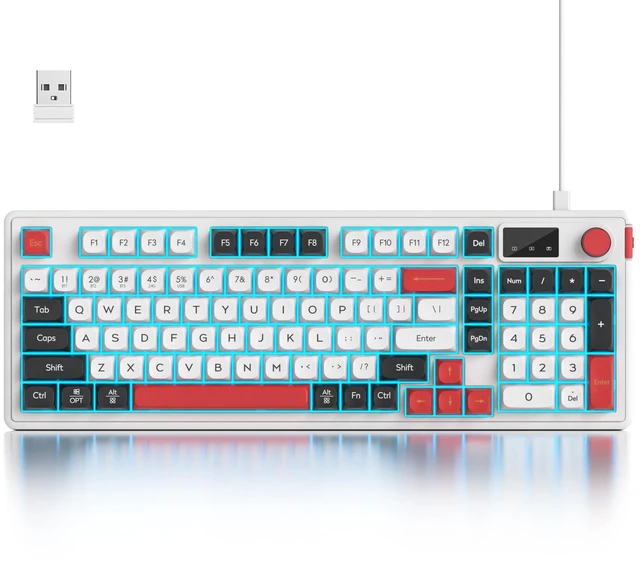 Main image of Fogruaden 96% Wireless Quiet Silent Gaming Keyboard with Number Pad & Knob, Mechanical Feel, Spill-Resistant, Multimedia Keys, Wired/BT/2.4G, USB Rechargeable Membrane Computer Keyboard for Win/Mac