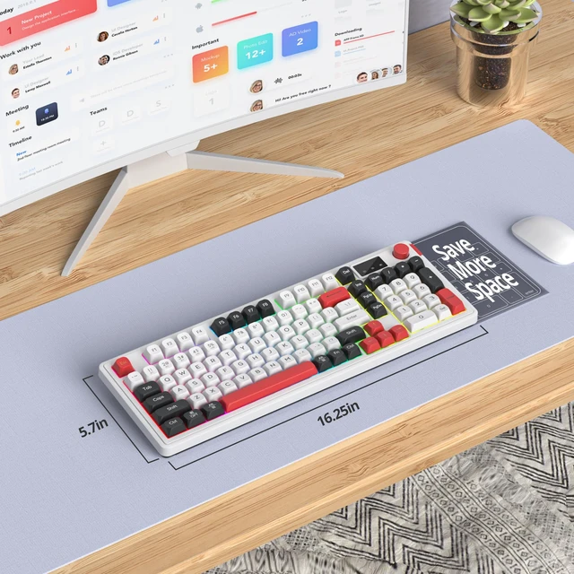 Alt view image 6 of 7 - Fogruaden 96% Wireless Quiet Silent Gaming Keyboard with Number Pad & Knob, Mechanical Feel, Spill-Resistant, Multimedia Keys, Wired/BT/2.4G, USB Rechargeable Membrane Computer Keyboard for Win/Mac