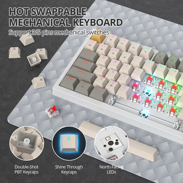Alt view image 2 of 7 - iRoboosta 75% Mechanical Keyboard With Volume Knob, Gasket Hot Swappable RGB Gaming, Wired Custom With Red Switch, 82 Keys Compact Creamy (82 Beige Grey)
