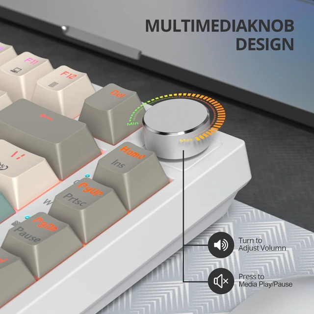 Alt view image 3 of 7 - iRoboosta 75% Mechanical Keyboard With Volume Knob, Gasket Hot Swappable RGB Gaming, Wired Custom With Red Switch, 82 Keys Compact Creamy (82 Beige Grey)