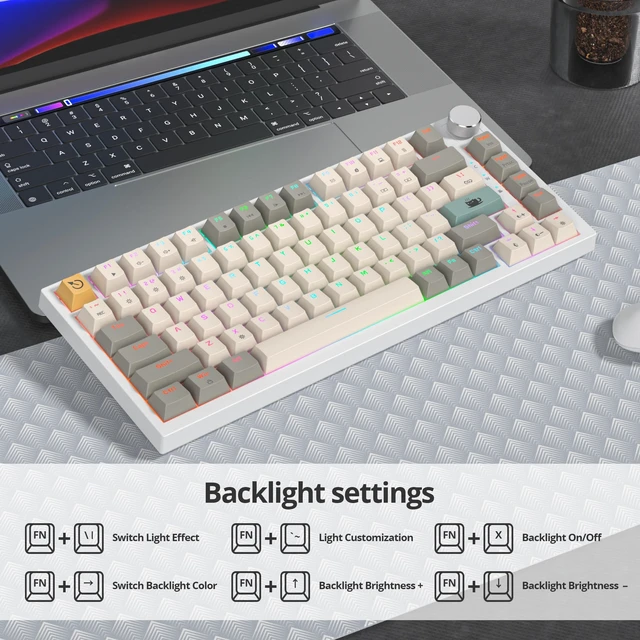 Alt view image 6 of 7 - iRoboosta 75% Mechanical Keyboard With Volume Knob, Gasket Hot Swappable RGB Gaming, Wired Custom With Red Switch, 82 Keys Compact Creamy (82 Beige Grey)
