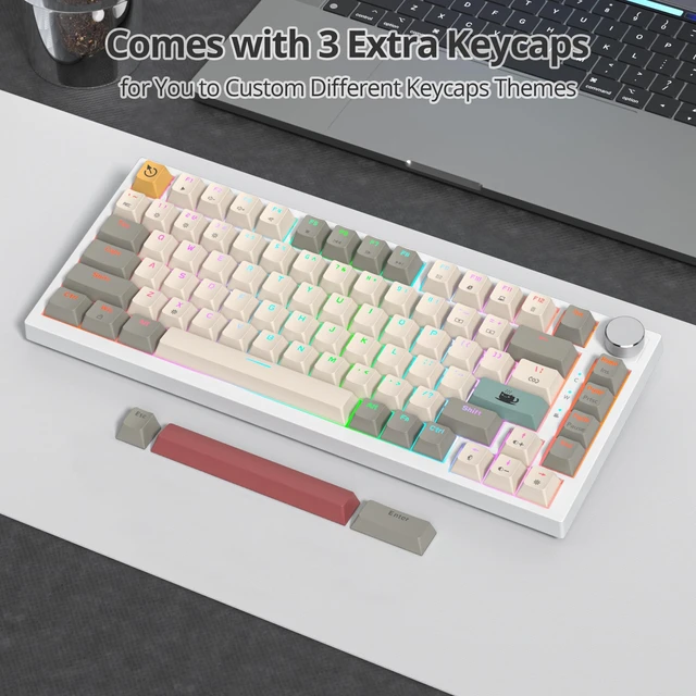 Alt view image 7 of 7 - iRoboosta 75% Mechanical Keyboard With Volume Knob, Gasket Hot Swappable RGB Gaming, Wired Custom With Red Switch, 82 Keys Compact Creamy (82 Beige Grey)