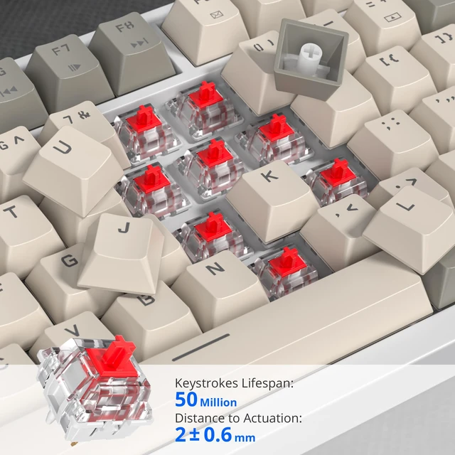 Alt view image 5 of 7 - iRoboosta 75% Mechanical Keyboard With Volume Knob, Gasket Hot Swappable RGB Gaming, Wired Custom With Red Switch, 82 Keys Compact Creamy (82 Beige Grey)