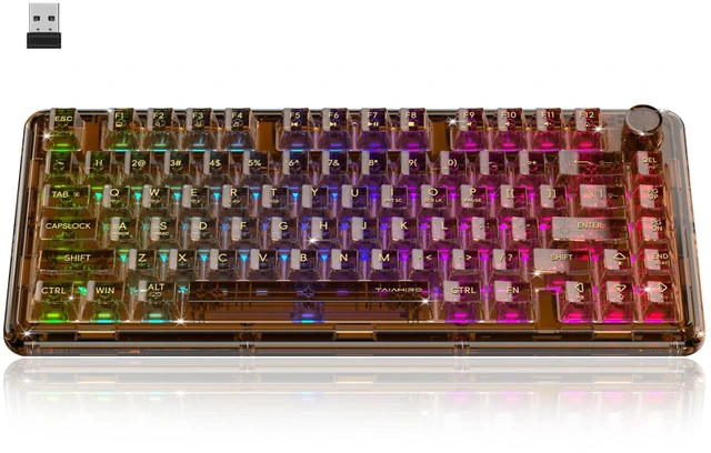 Main image of Taiahiro Clear Wireless Mechanical Keyboard with Knob (Brown, 4000mAh) | BT5.0/USB-C/2.4GHz,80-Key RGB Backlit,Hot Swap Customizable Clear Acrylic Design,Clear Keyboard with RGB for Wins/Mac/Gaming