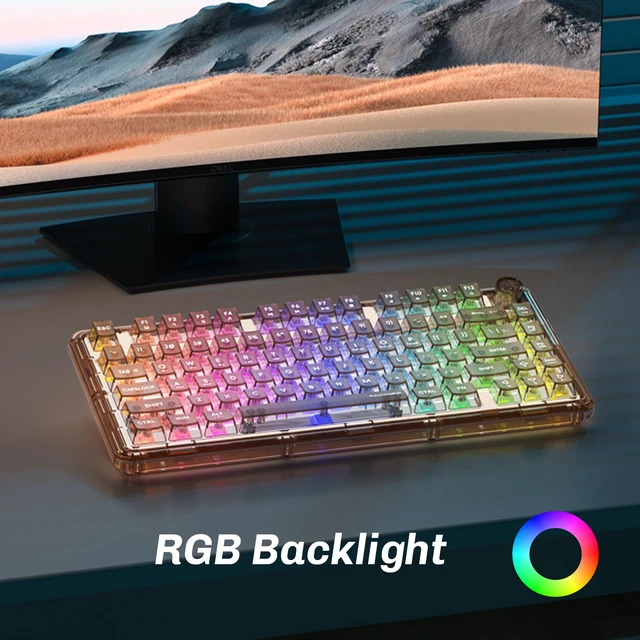 Alt view image 3 of 7 - Taiahiro Clear Wireless Mechanical Keyboard with Knob (Brown, 4000mAh) | BT5.0/USB-C/2.4GHz,80-Key RGB Backlit,Hot Swap Customizable Clear Acrylic Design,Clear Keyboard with RGB for Wins/Mac/Gaming