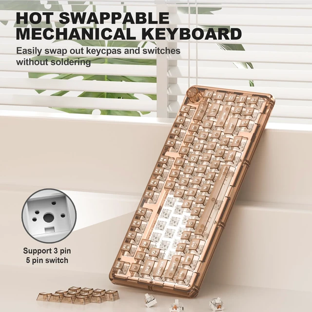Alt view image 7 of 7 - Taiahiro Clear Wireless Mechanical Keyboard with Knob (Brown, 4000mAh) | BT5.0/USB-C/2.4GHz,80-Key RGB Backlit,Hot Swap Customizable Clear Acrylic Design,Clear Keyboard with RGB for Wins/Mac/Gaming