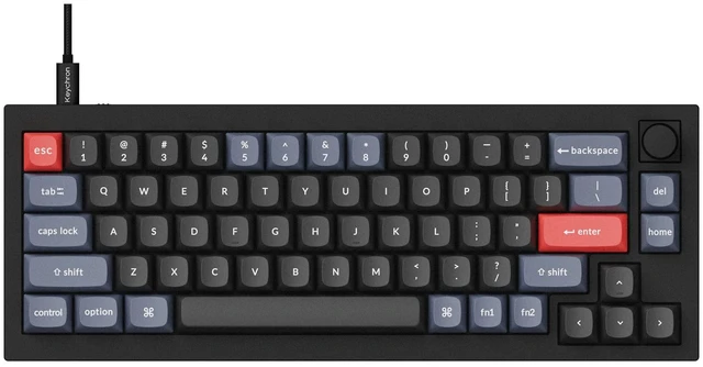 Main image of Keychron V2 Wired Custom Mechanical Keyboard Knob Version, 65% Layout QMK/VIA Programmable with Hot-swappable K Pro Blue Switch Compatible with Mac Windows Linux Carbon Black(Non-Transparent)