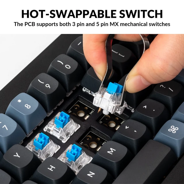 Alt view image 2 of 7 - Keychron V2 Wired Custom Mechanical Keyboard Knob Version, 65% Layout QMK/VIA Programmable with Hot-swappable K Pro Blue Switch Compatible with Mac Windows Linux Carbon Black(Non-Transparent)