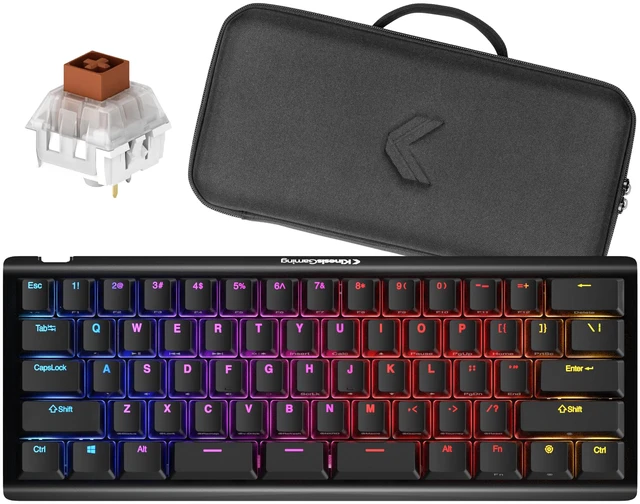Main image of KINESIS Gaming TKO Mechanical Keyboard | Tactile Brown Switches | 60% Layout | Split Spacebar | Hotswap | PBT Keycaps | Aluminum Body | SF Shock Limited Edition Travel Case