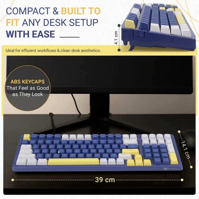 Alt view image 4 of 6 - Qisan Wireless/Wired Mechanical Gaming Keyboard, Triple Mode 2.4G/USB-C/BT (98%) Wireless Mechanical Keyboard with US Layout | Brown Switch Rechargeable RGB Backlit Keyboards for Gaming, Blue & White