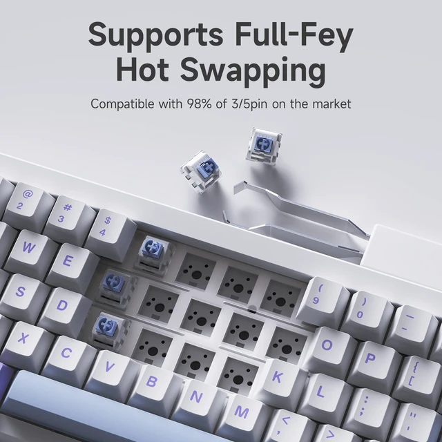Alt view image 4 of 6 - DAIDAI AJ650 Mechanical Keyboard tri-Mode with Screen Gasket Structure (Flying Fish Purple)