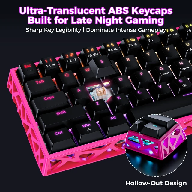 Alt view image 4 of 7 - Mechanical Gaming Keyboard Hot Swappable: 60% Mini Wired RGB Backlit NKRO | GK08 61 keys Hollow-Out Case Thocky Sound Portable Keyboard Custom Driver, USB-C Pre-lubed Linear Switches for Laptop/PC/Mac