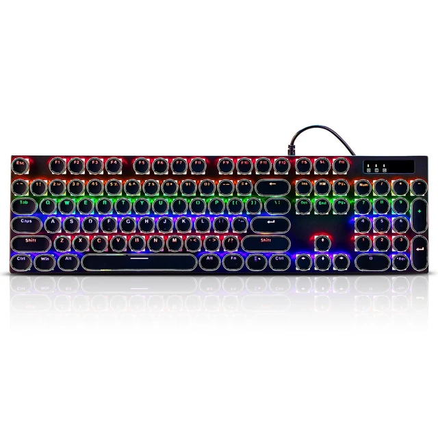 Alt view image 2 of 7 - Guiheng Wired Typewriter Style Mechanical Gaming Keyboard, Black Retro Punk Gaming Keyboard with RGB Backlit, 104 Keys Blue Switch Wired Cute Keyboards, Round Keycaps for Windows/Mac/PC