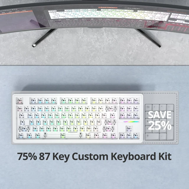 Alt view image 6 of 6 - GTSP 75% Custom Barebones Keyboard kit Gasket MoutedBlank DIY Silent TKL Mechanical Gaming Keyboard PCB Hot Swappable 3pin/5pin Switch with South-Facing RGB for Win/Mac (M87 Kit-White)