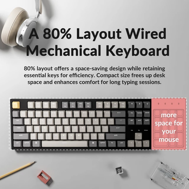 Alt view image 6 of 7 - Keychron C1 Pro TKL Custom Wired Mechanical Keyboard, RGB Backlight | Keychron Apex Red switches, Programmable wired TKL with QMK, Launcher, PBT keycaps and 1000 Hz polling.