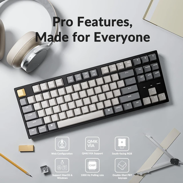 Alt view image 5 of 7 - Keychron C1 Pro TKL Custom Wired Mechanical Keyboard, RGB Backlight | Keychron Apex Red switches, Programmable wired TKL with QMK, Launcher, PBT keycaps and 1000 Hz polling.