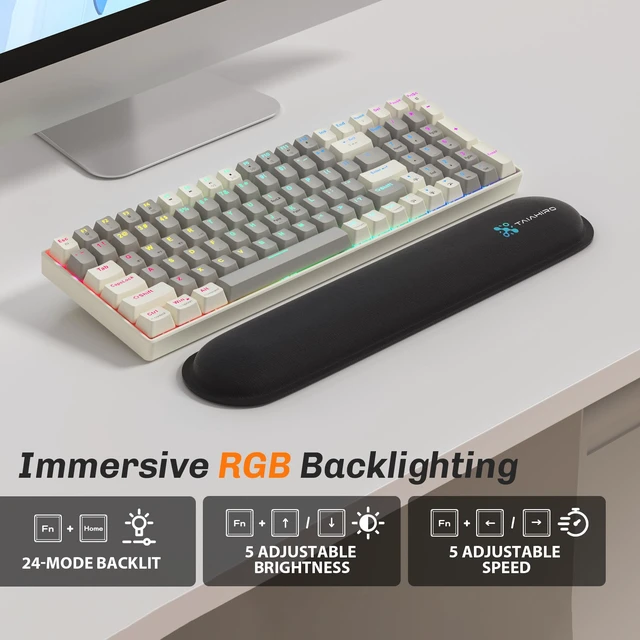 Alt view image 5 of 7 - Taiahiro Wireless Mechanical Keyboard, 100-Key 96% Layout Gaming Keyboard, Hot-Swappable Silent Linear Switches, Tri-Mode BT/2.4G/USB-C, LED Backlit, 3000mAh Battery for Windows and Mac (Creamy Gray)