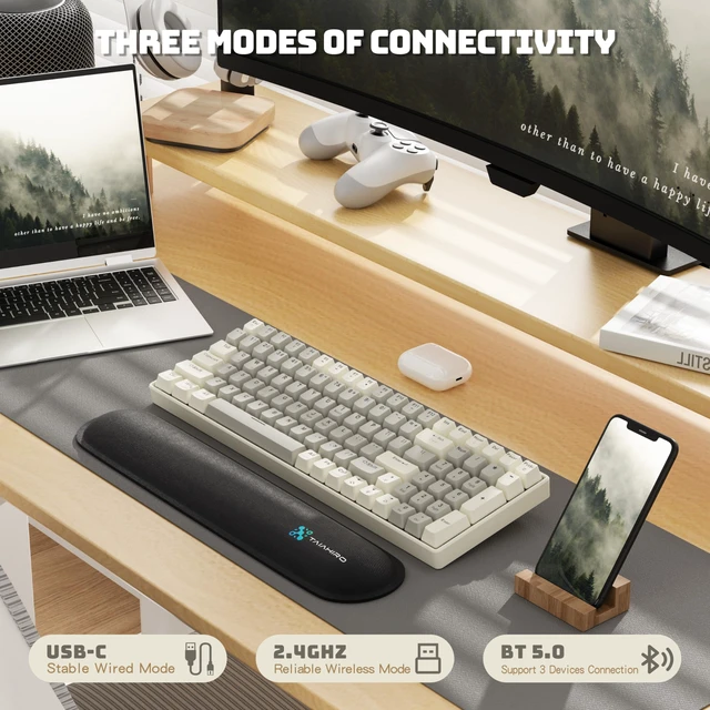 Alt view image 2 of 7 - Taiahiro Wireless Mechanical Keyboard, 100-Key 96% Layout Gaming Keyboard, Hot-Swappable Silent Linear Switches, Tri-Mode BT/2.4G/USB-C, LED Backlit, 3000mAh Battery for Windows and Mac (Creamy Gray)
