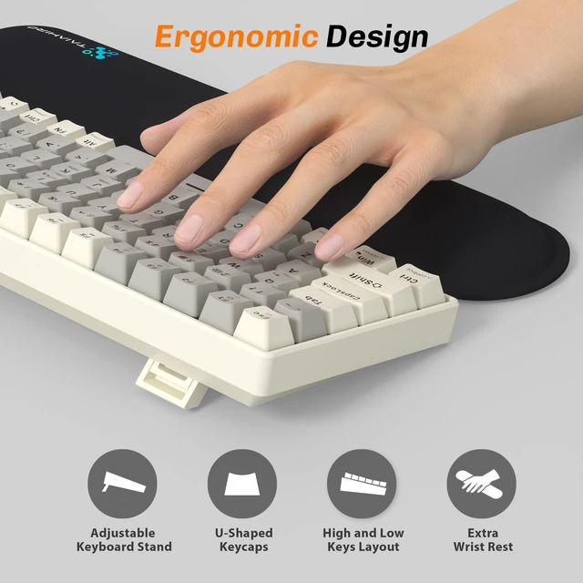 Alt view image 7 of 7 - Taiahiro Wireless Mechanical Keyboard, 100-Key 96% Layout Gaming Keyboard, Hot-Swappable Silent Linear Switches, Tri-Mode BT/2.4G/USB-C, LED Backlit, 3000mAh Battery for Windows and Mac (Creamy Gray)
