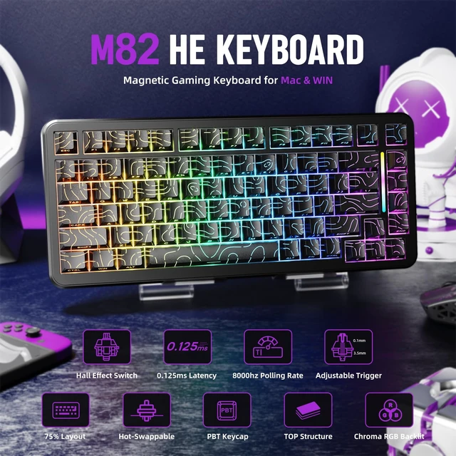 Alt view image 2 of 7 - MAMBASNAKE M82 HE Rapid Trigger Mechanical Gaming Keyboard 75% Wired TKL with Adjustable Actuation,Hall Effect Magnetic Switch,8KHz Polling Rate,RGB Backlit,Top Mount for PC Mac Esport Gamer-Black