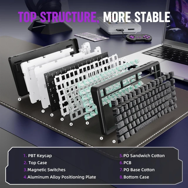 Alt view image 5 of 7 - MAMBASNAKE M82 HE Rapid Trigger Mechanical Gaming Keyboard 75% Wired TKL with Adjustable Actuation,Hall Effect Magnetic Switch,8KHz Polling Rate,RGB Backlit,Top Mount for PC Mac Esport Gamer-Black
