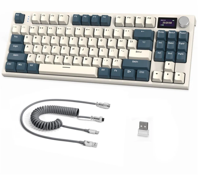 Main image of RK86 RGB 75% Wireless Gasket Mechanical Keyboard,Triple Mode Bluetooth5.0/2.4G/USB-C 82 Keys Hot Swappable Gaming Keyboard 4000 mAH Battery w/Knob & 1.2'' HD OLED Display,Custom Linear Switches
