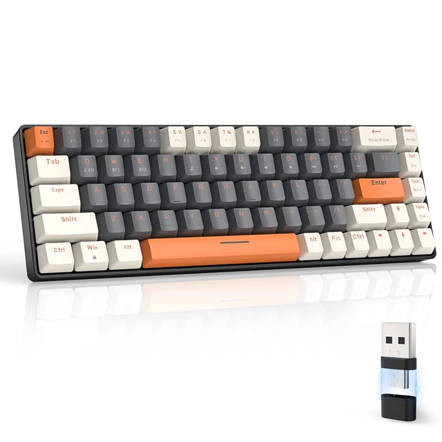 Main image of ZIYOU LANG RK68 60% Wireless Mechanical Keyboard, Bluetooth 5.0/2.4Ghz Dual Mode 2-in-1 USB-C Receiver Mini Mechanical Keyboard, Hot Swappable Red Switch Gaming Keyboard for PC/MAC/Laptops