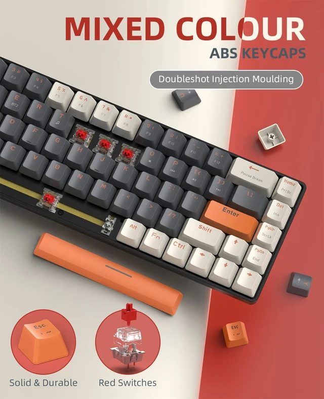 Alt view image 6 of 7 - ZIYOU LANG RK68 60% Wireless Mechanical Keyboard, Bluetooth 5.0/2.4Ghz Dual Mode 2-in-1 USB-C Receiver Mini Mechanical Keyboard, Hot Swappable Red Switch Gaming Keyboard for PC/MAC/Laptops