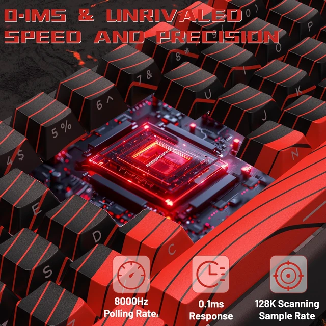 Alt view image 3 of 7 - MAMBASNAKE X60 HE 60% Rapid Trigger Wireless Gaming Keyboard,Hall Effect Magnetic Switches,Adjustable Actuation,0.1ms Ultra-Low Latency, 8KHz Polling Rate,3-Mode RGB,PBT Keycaps for Win/Mac-Black&Red