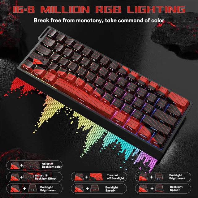 Alt view image 7 of 7 - MAMBASNAKE X60 HE 60% Rapid Trigger Wireless Gaming Keyboard,Hall Effect Magnetic Switches,Adjustable Actuation,0.1ms Ultra-Low Latency, 8KHz Polling Rate,3-Mode RGB,PBT Keycaps for Win/Mac-Black&Red
