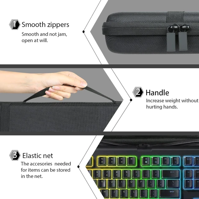 Alt view image 5 of 7 - Hard Case for Razer Cynosa Chroma/Cynosa V2/Ornata V2 Blackwidow V3 Pro/Blackwidow V3 /Huntsman Elite/Huntsman V2 Analog Gaming Keyboard Compatibility, Travel Case Replacement