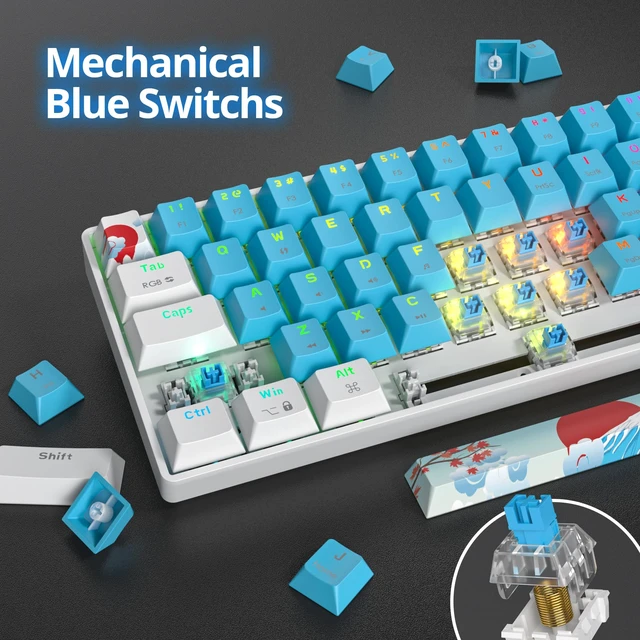 Alt view image 2 of 7 - SbocKeeb 60% Mechanical Keyboard - Compact 60% Gaming Keyboard, RGB Backlit, 61 Keys, USB Wired for Windows Mac Laptop PC (61 Blue/Blue Switches)