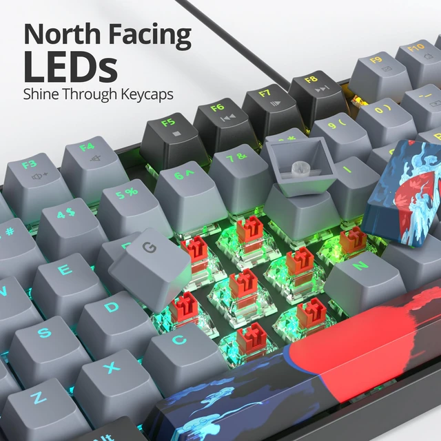 Alt view image 2 of 7 - iRoboosta 75% Mechanical Gaming Keyboard with Red Switch, RGB LED Backlit Keyboard Grey, 87 Keys Compact TKL Wired Computer Keyboard for Windows Laptop PC Gamer (87 Dolch)