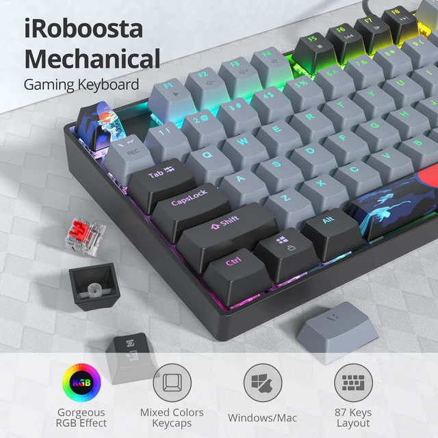 Alt view image 3 of 7 - iRoboosta 75% Mechanical Gaming Keyboard with Red Switch, RGB LED Backlit Keyboard Grey, 87 Keys Compact TKL Wired Computer Keyboard for Windows Laptop PC Gamer (87 Dolch)