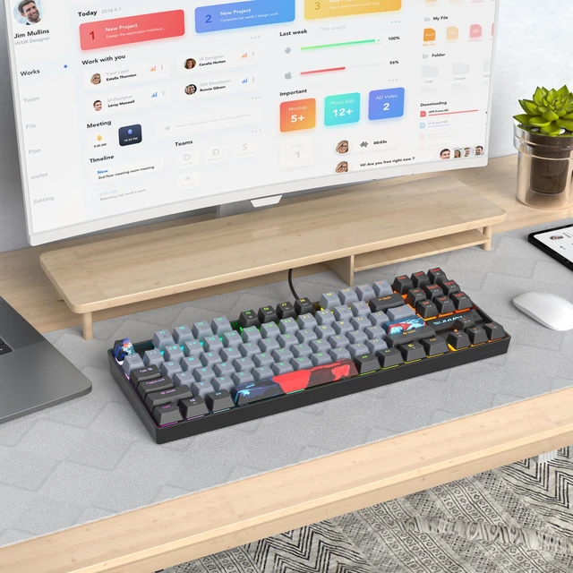 Alt view image 6 of 7 - iRoboosta 75% Mechanical Gaming Keyboard with Red Switch, RGB LED Backlit Keyboard Grey, 87 Keys Compact TKL Wired Computer Keyboard for Windows Laptop PC Gamer (87 Dolch)