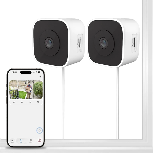 Main image of SnapBud 3MP 2K Window Camera, Indoor Camera for Home Security with Full-Color Night Vision, AI Human/Pet/Vehicle Detection, 24/7 Recording, 2-Way Audio, 5GHz & 2.4GHz WiFi Cloud/SD Storage (2 Pack)