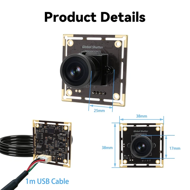 Alt view image 7 of 7 - QILOVE Global Shutter USB Camera Module, 800P Monochrome High Speed 120fps | Wide Angle No Distortion Lens, Multi FPS Modes 120/210/420/640fps, UVC Webcam for Raspberry Pi, Linux, Mac & Windows