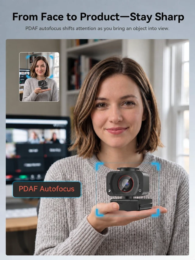 Alt view image 4 of 7 - Spedal 4K Webcam for PC, 1/2.5" Sensor, 1080P 60FPS, PDAF Autofocus, 2 Mics | 4K 30FPS, 78° FOV, PDAF Autofocus, Dual Noise-Reducing Mics, Magnetic Privacy Cover, USB-A, Meetings Stream & Online Class