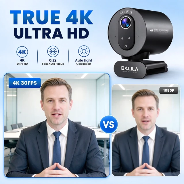 Alt view image 2 of 7 - S900 4K Webcam for PC, PDAF Autofocus,1/2.5" Sensor | 1080P@60FPS, 2 Noise Reduction Mics, 77°FOV, Plug & Play, Privacy Cover, Computer Camera for Streaming, Meeting & Creation