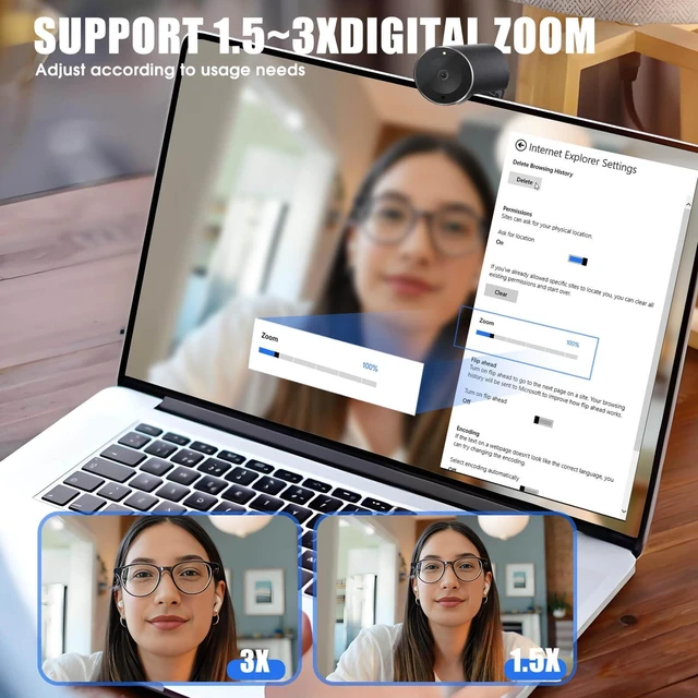 Alt view image 6 of 7 - QijiaView 4K Webcam, UHD CMOS Sensor, Noise Canceling Mic, AI Autofocus, Adjustable FOV, Built-in Privacy Cover, Works for Teams, Zoom, Google Meet, PC/Mac/Laptop/MacBook/Tablet