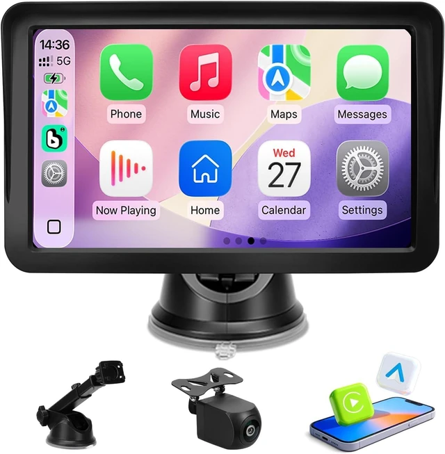Main image of ELJBELG Carplay Screen for Car, 9 inch Wireless Carplay (Black) | 1080P Backup cam,Portable Touchscreen car play,Wireless Android Auto, Bluetooth, Mirror Link,Voice Control,GPS ,Plug and Play