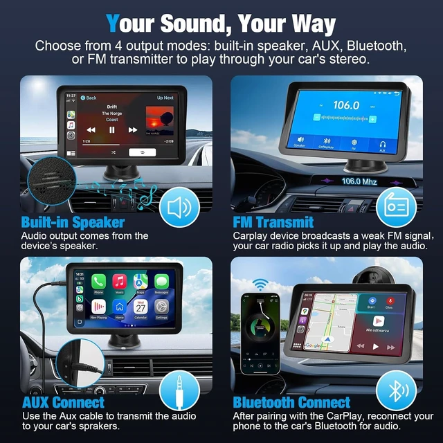 Alt view image 5 of 6 - ELJBELG Carplay Screen for Car, 9 inch Wireless Carplay (Black) | 1080P Backup cam,Portable Touchscreen car play,Wireless Android Auto, Bluetooth, Mirror Link,Voice Control,GPS ,Plug and Play