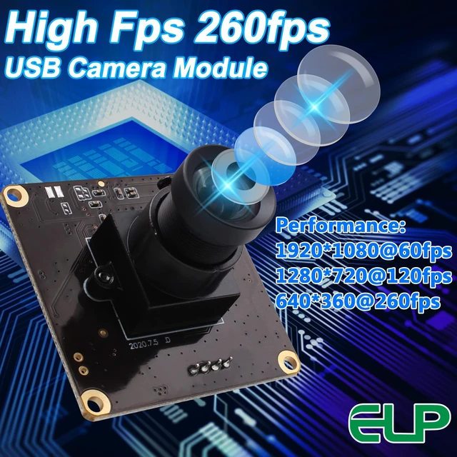 Alt view image 4 of 7 - ELP High Speed USB Camera 1080P Embedded Webcam Board with 100degree No Distortion Lens for Computer High fps 60fps 120fps 260fps Wide Angle UVC USB2.0 Camera Module for Laptop 3D Printer Raspberry Pi