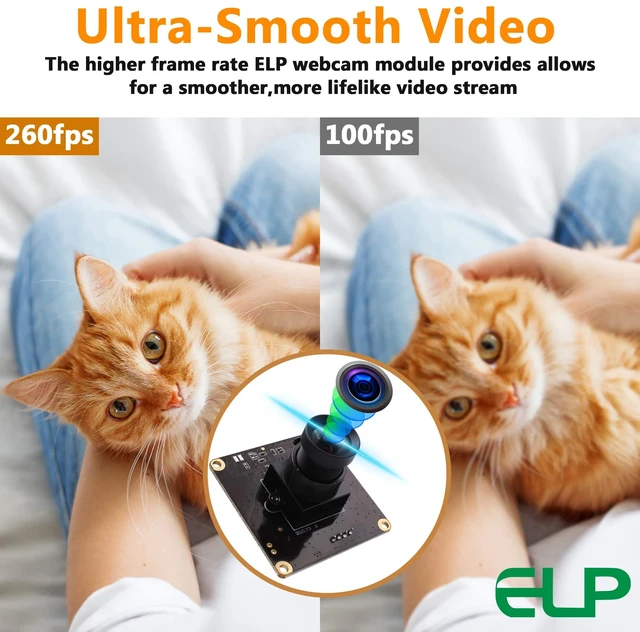 Alt view image 7 of 7 - ELP High Speed USB Camera 1080P Embedded Webcam Board with 100degree No Distortion Lens for Computer High fps 60fps 120fps 260fps Wide Angle UVC USB2.0 Camera Module for Laptop 3D Printer Raspberry Pi