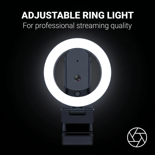 Alt view image 2 of 7 - HUYEOOG 2K Mini Webcam with Microphone, 3-Color Fill Light & Privacy Cover, Wide Angle HD Beauty Webcam with Tripod & USB C Adapter, Plug & Play for PC/Laptop/Zoom/Streaming/Gaming (Black)