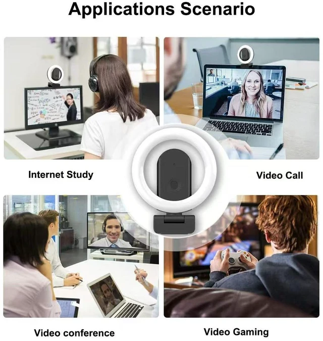 Alt view image 3 of 7 - HUYEOOG 2K Mini Webcam with Microphone, 3-Color Fill Light & Privacy Cover, Wide Angle HD Beauty Webcam with Tripod & USB C Adapter, Plug & Play for PC/Laptop/Zoom/Streaming/Gaming (Black)