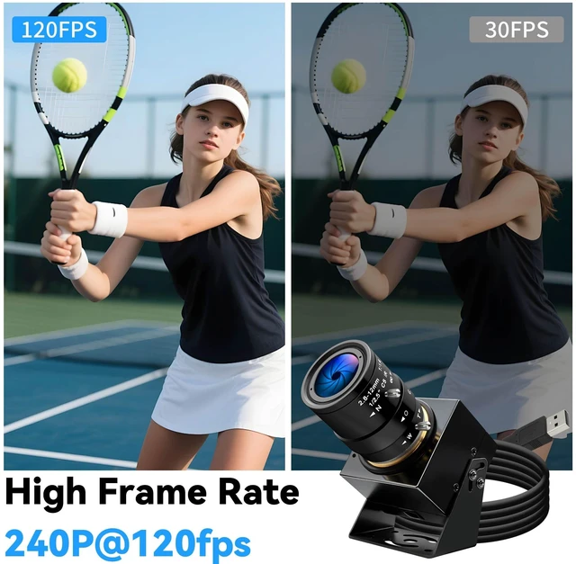 Alt view image 2 of 7 - IFWATER HD High Speed USB Camera,4X Manual Zoom Lens,480P@120fps 720P@60fps 1080P@30fps High Frame Rate UVC Webcam, Laser Engraving,3D Printer, Security, Plug & Play, Windows Linux Android Mac OS